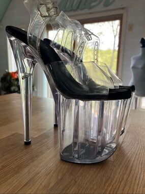 FLAMINGO Pleaser Clear Platform Heels with Black Insole